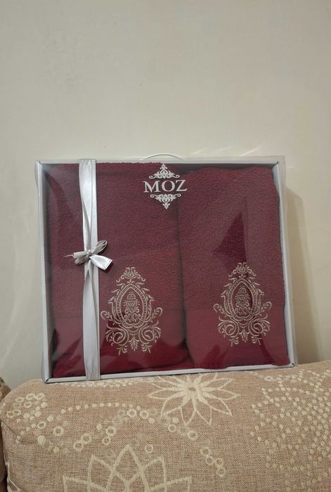 Полотенца махровые набор 2 в 1 Moz Bantik Bordo 50×90+70×140 в коробке