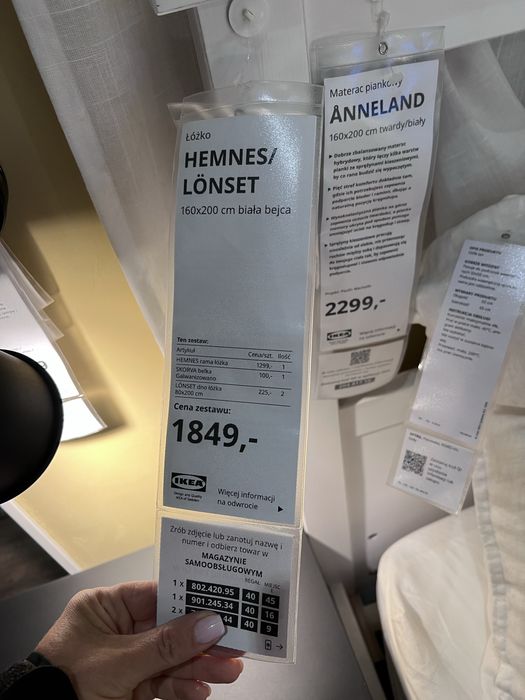 Łóżko drewniane biała bejca Hemnes rama+belka+stelaż