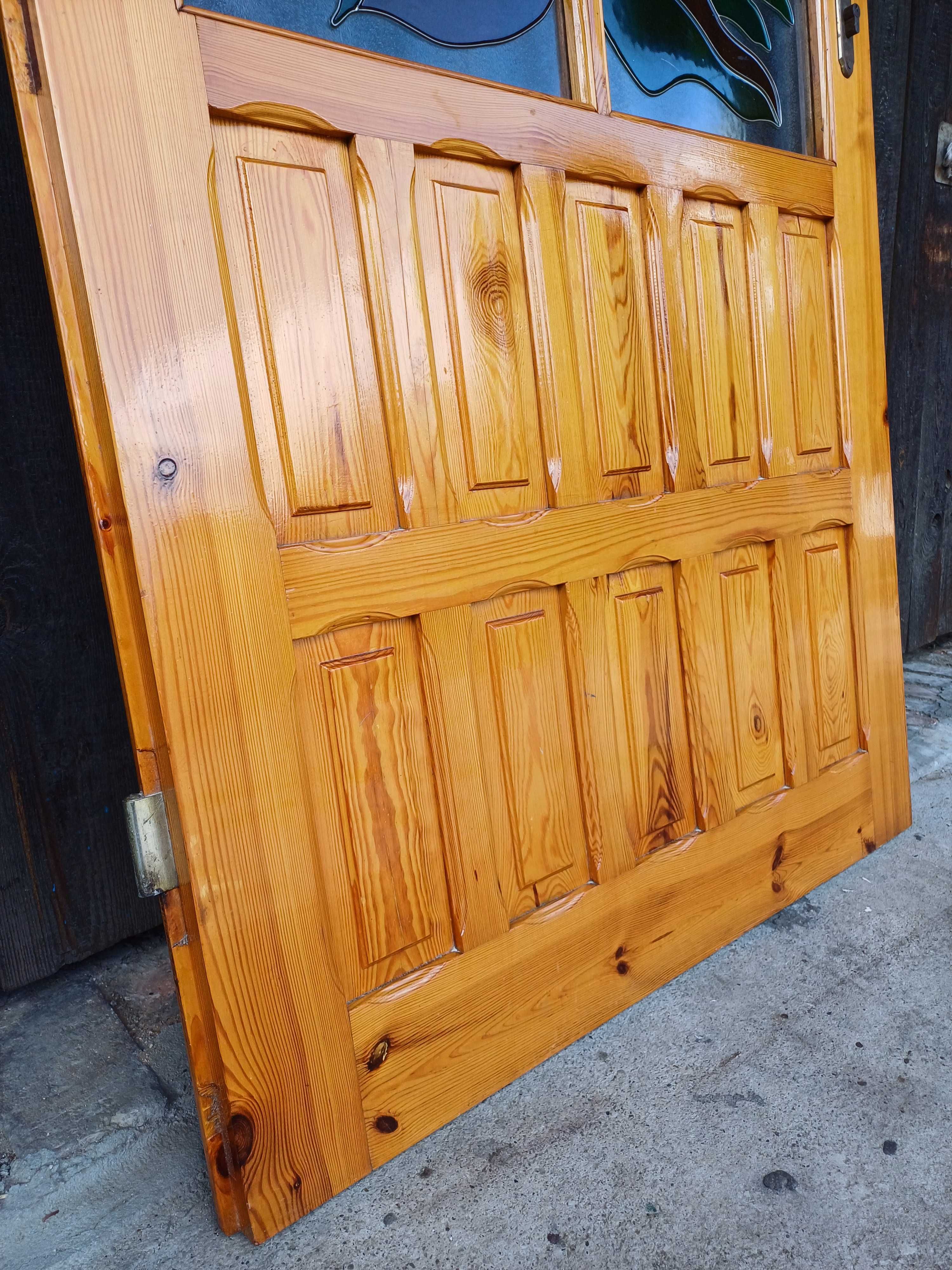 Drzwi drewniane z witrażem 100 cm