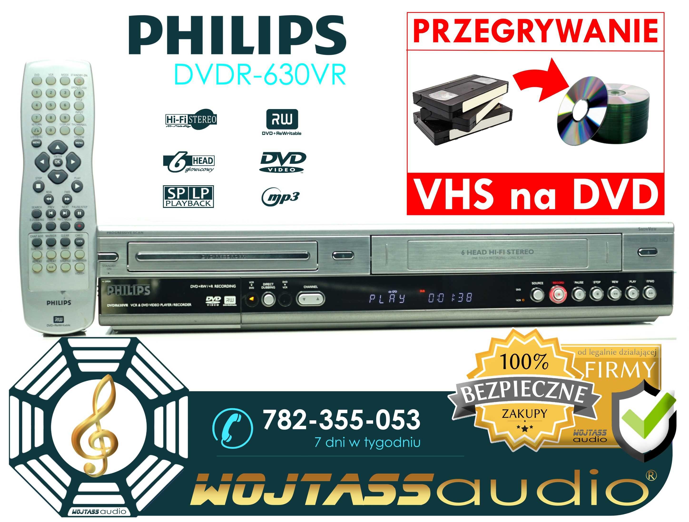 Przegrywarka KOPIARKA kaset VHS na DVD zgraj archiwum PHILIPS DVDR630V