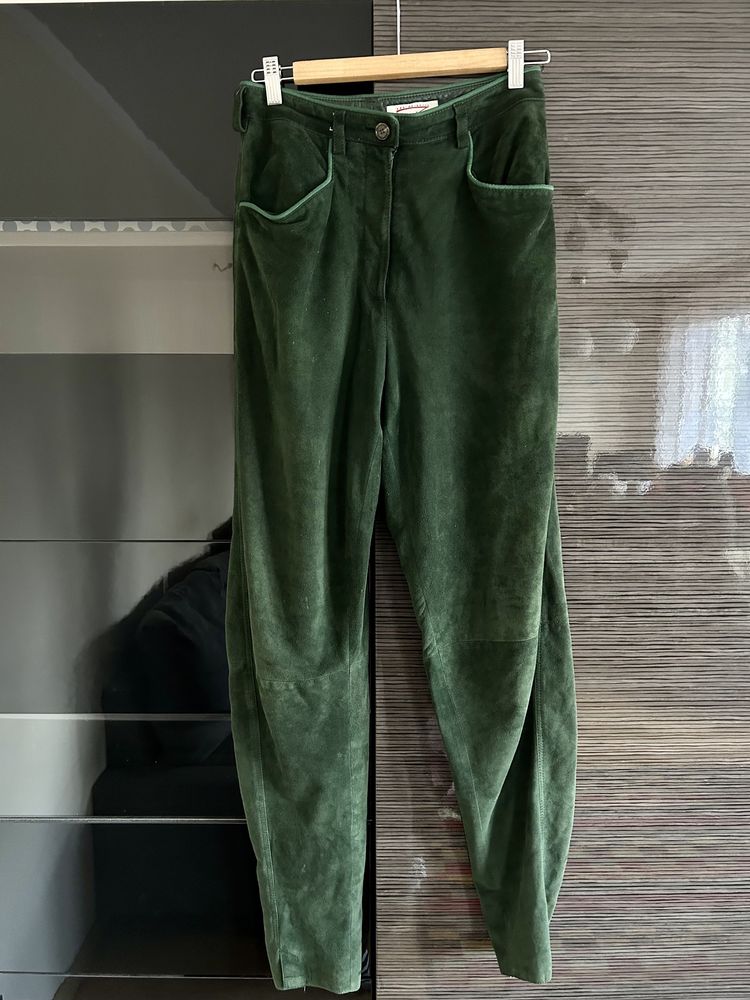 Skórzane zielone spodnie rozmiar 40/L skóra naturalna vintage