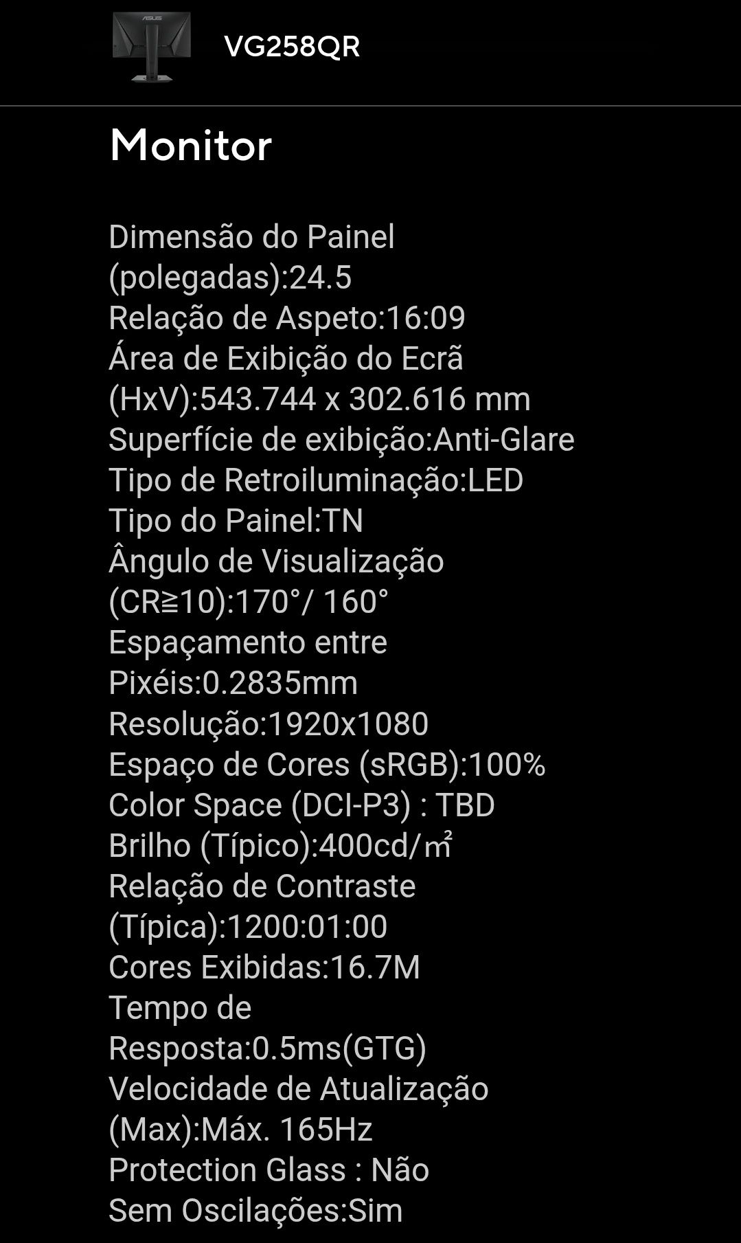 Monitor Asus vg258qr 165hz