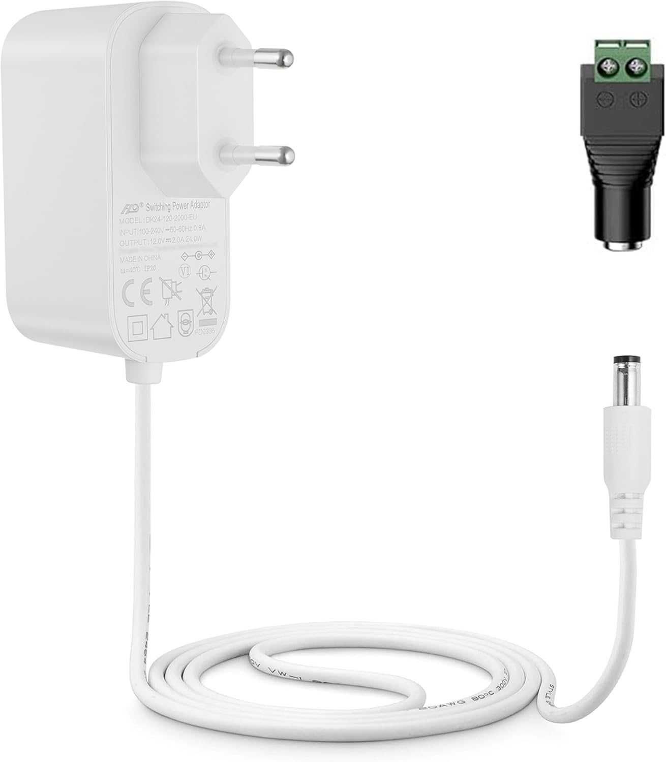 Zasilacz 12V 2A DC 5.5x2.1 mm biały do LED routera kamery