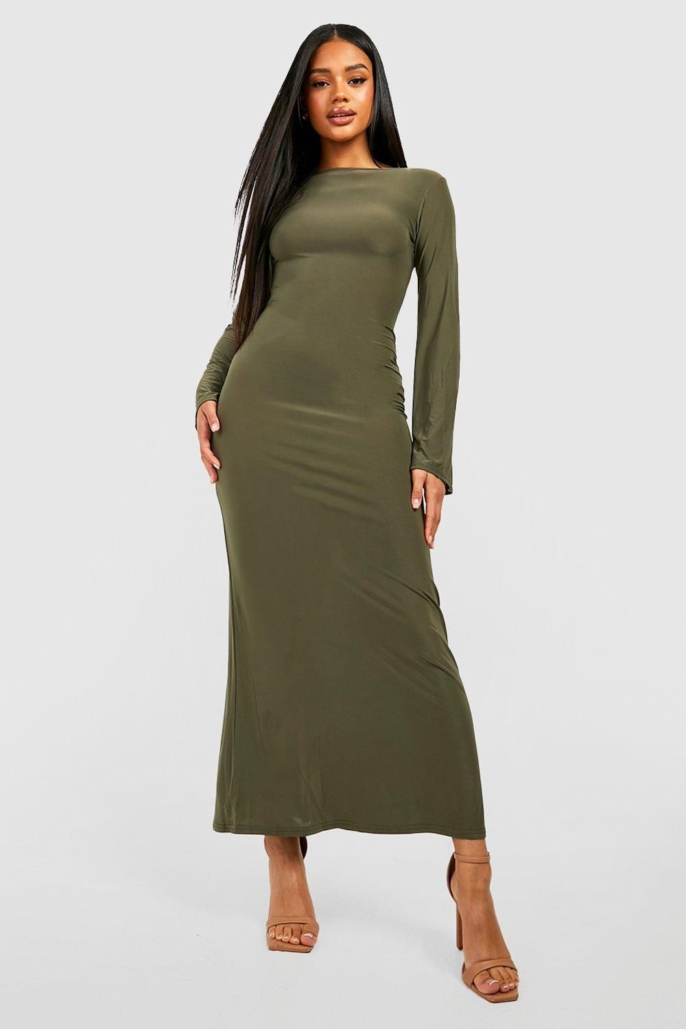 Sukienka Maxi Z Odkrytymi Plecami Khaki Casual Boohoo L 40