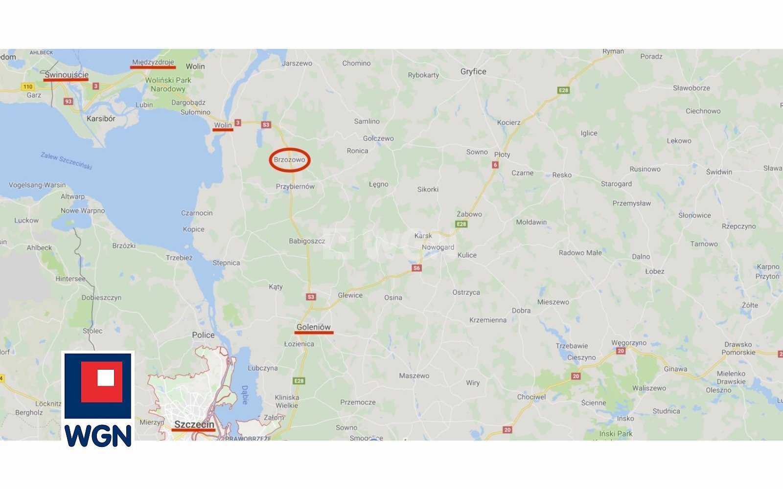 Wolin 14 km. Ogrodzony kompleks działek 5521m2 w centrum Brzozowa