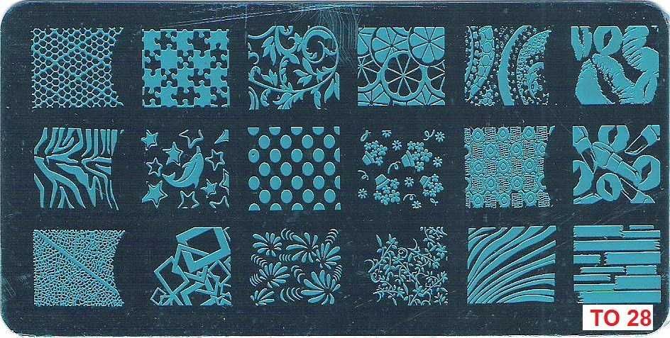TO28 Blaszka płytka do zdobienia paznokci 6x12cm do wzorków stempel