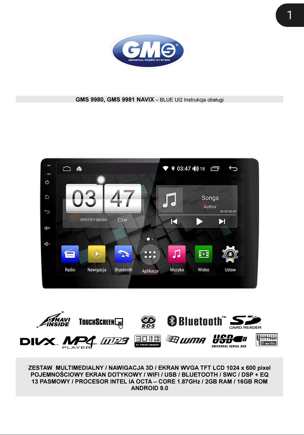 Radio GMS 9981 NAVIX ANDROID 9.0 do Skody octavia 3