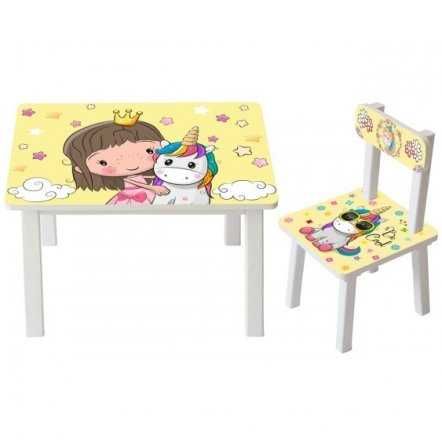 Детский стол и стул для творчества Принцесса и единорог