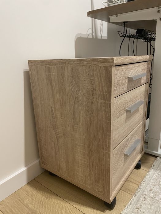 Szafka biurowa na kółkach – 3 szuflady, kolor dąb sonoma