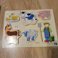 Drewniana układanka puzzle sensoryczne mothercare