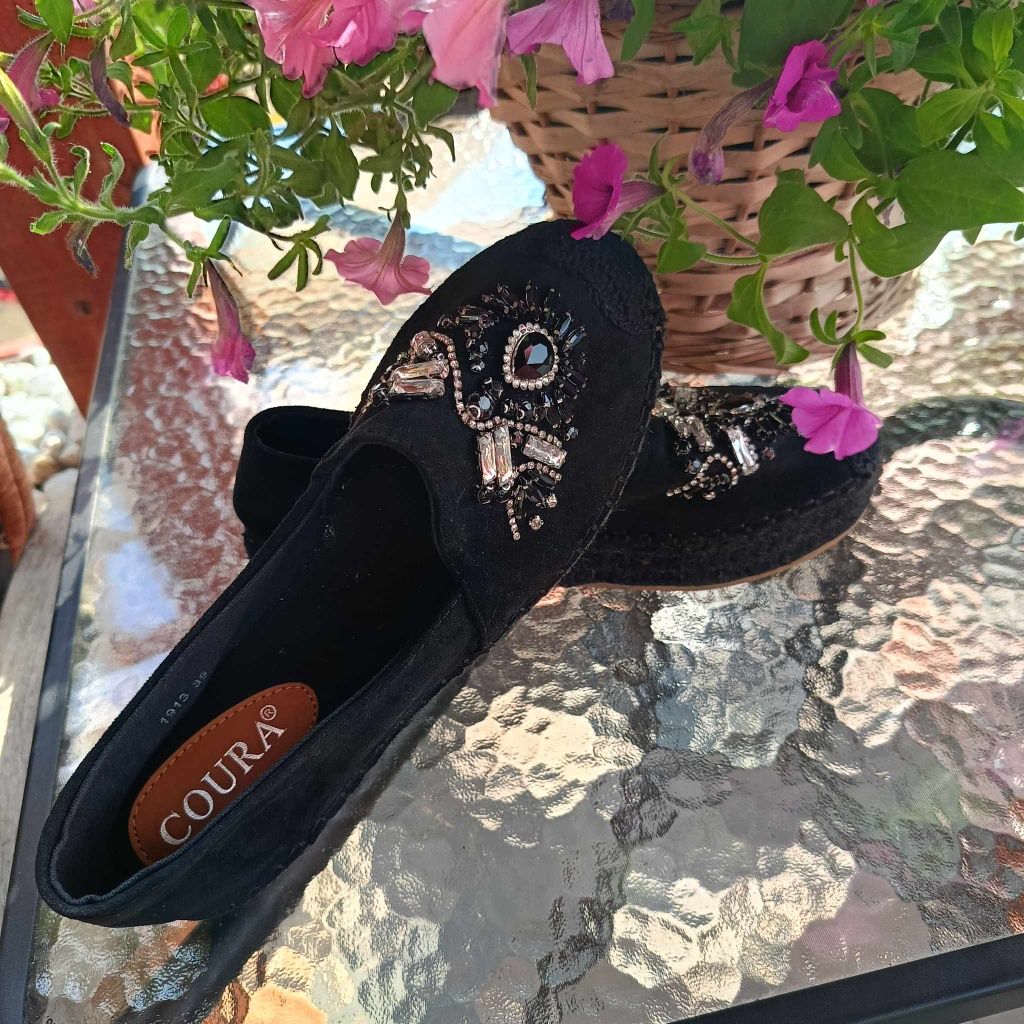 Espadryle zamszowe Boho czarne 39  mokasyny