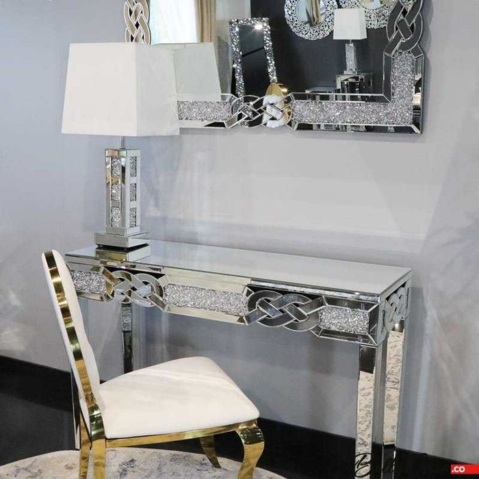 Lustro glamour wiszące do kompletu konsola ława do salonu