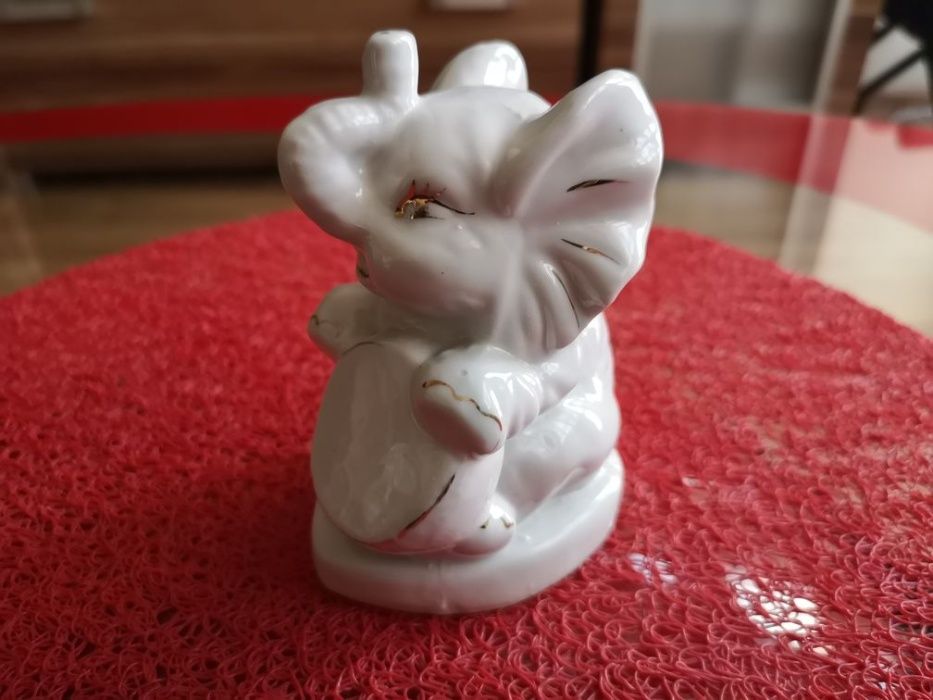 Piękny "Porcelanowy" Słonik Na Szczęście | 12,5cm | Figurka Porcelana