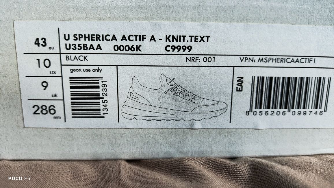 Geox Spherica Actif czarne sneakersy rozm 43