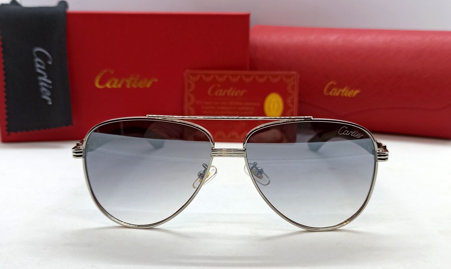 Cartier очки капли мужские светло серый градиент в серебристом металле