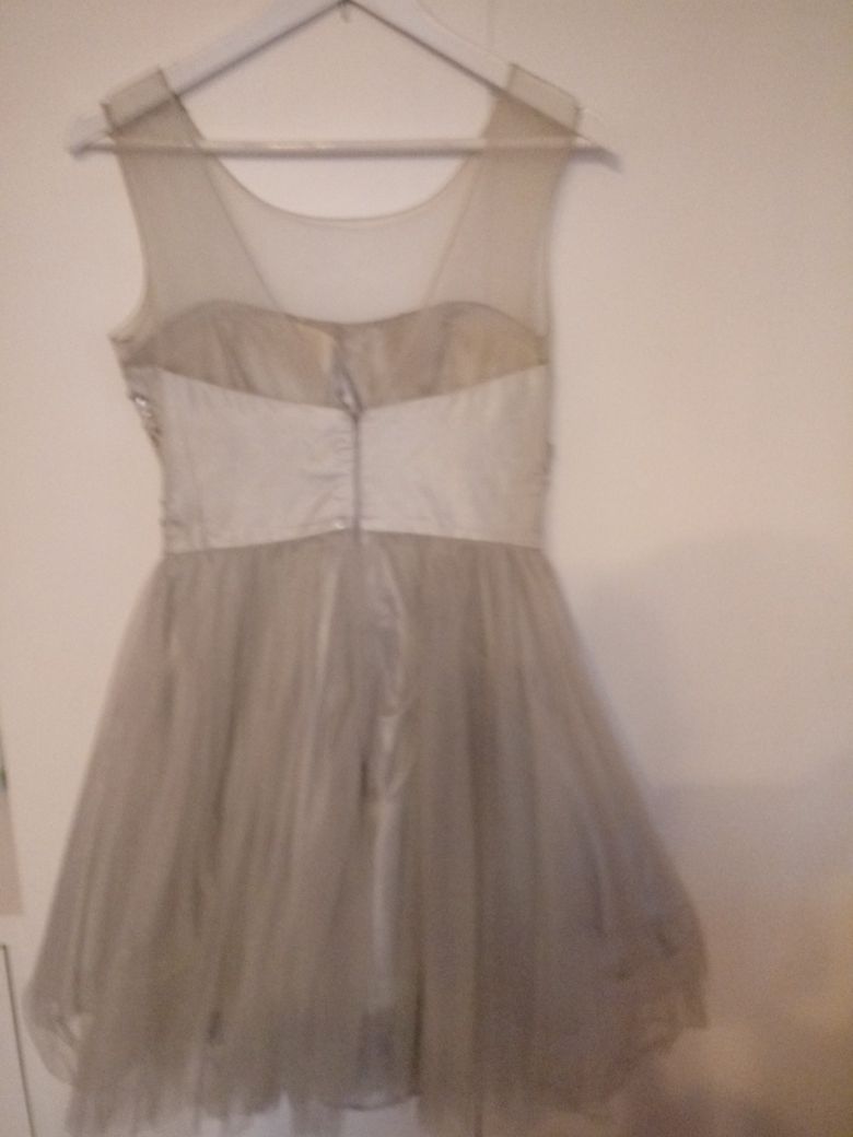 Sukienka Forever Unique ASOS srebrna szara tiul kryształki r.36