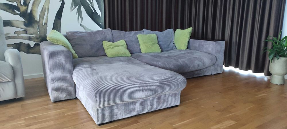 Duży narożnik BRW sztruks z funkcją spania