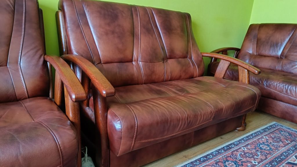 Komplet wypoczynkowy ze skóry 3,2,1