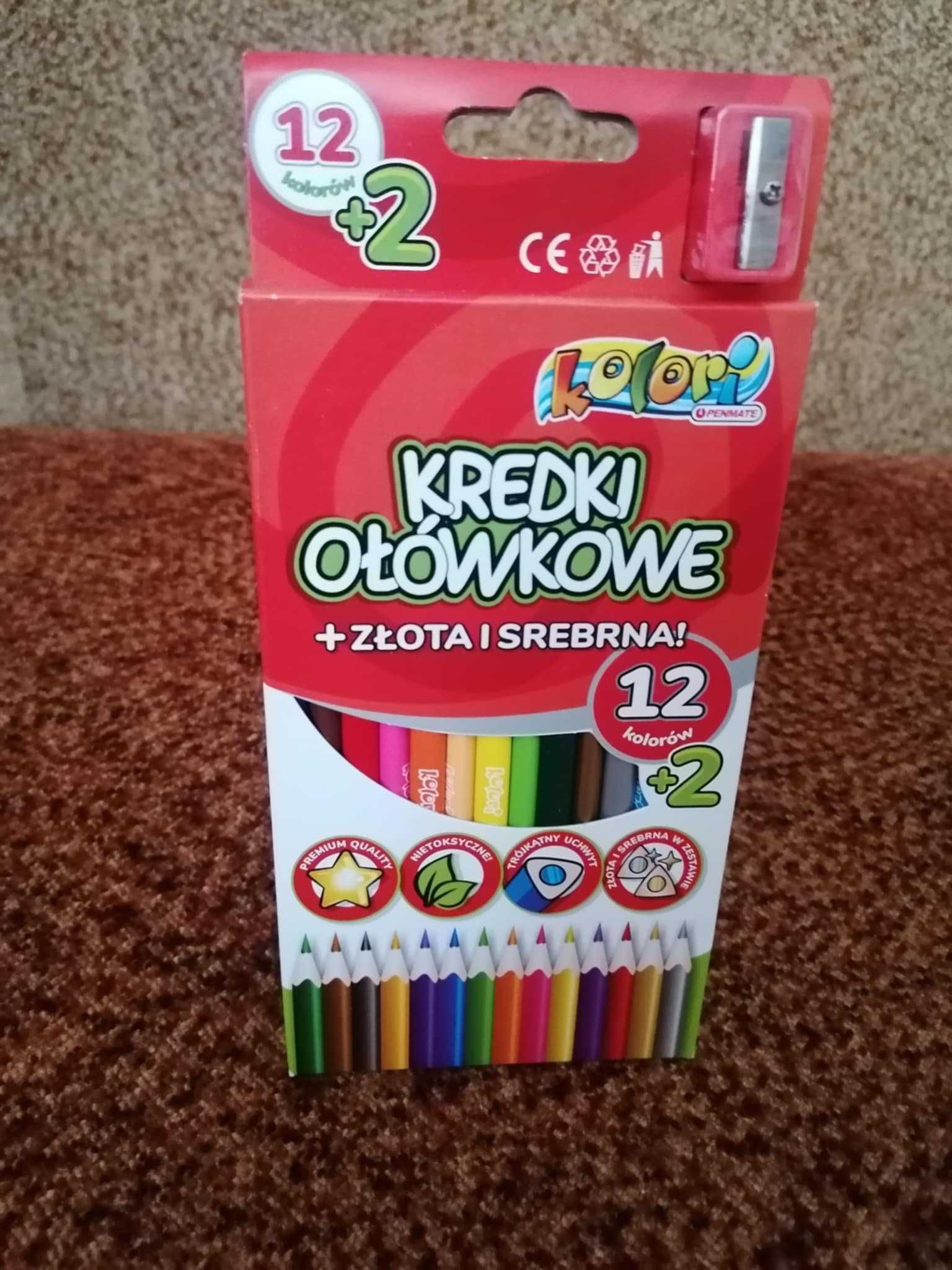 Kredki ołówkowe, Nowe, z temperówką, 12 kolorów