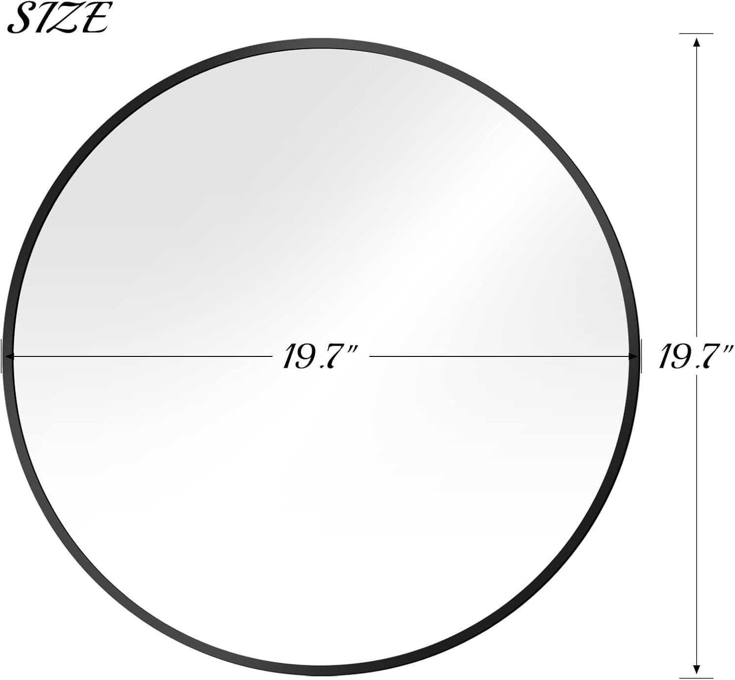 ZeRyan 50cm Okrągłe lustro ścienne z czarną metalową ramą