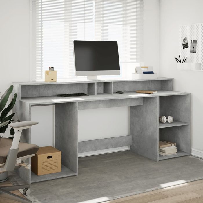 Vidaxl Biurko Z Podświetleniem Led, Betonowa Szarość, 200X55X91 Cm