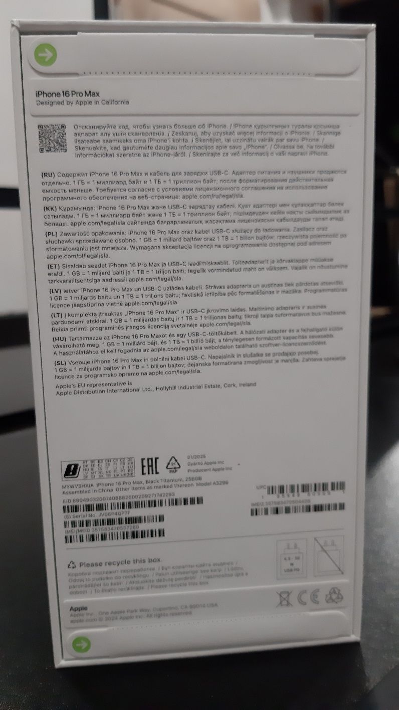 Apple iPhone 16 Pro Max 256GB Czarny Tytan