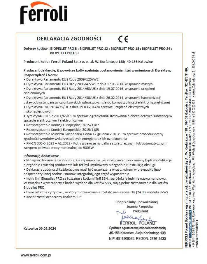 Kocioł Ferroli biopellet PRO 8 KW automat NA PELLET
