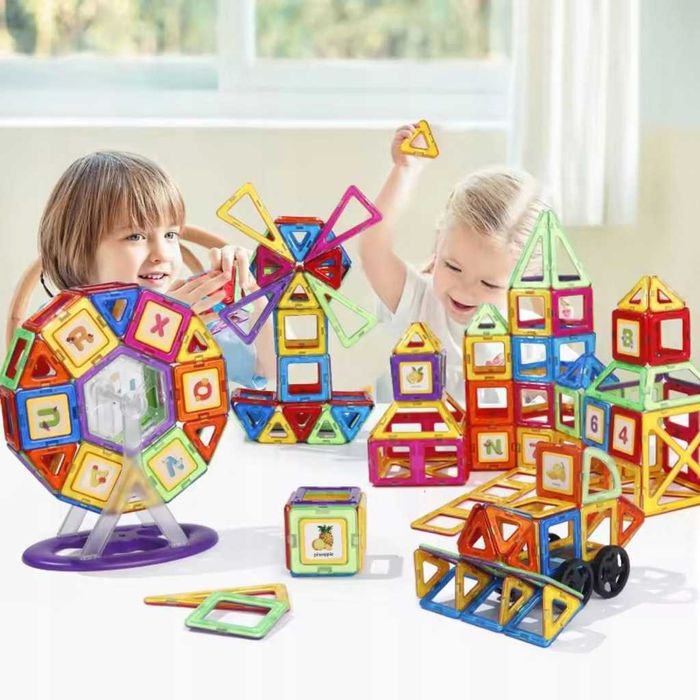 KLOCKI MAGNETYCZNE 128 El Edukacyjne Kolorowe 3D Bezpieczne Na Prezent