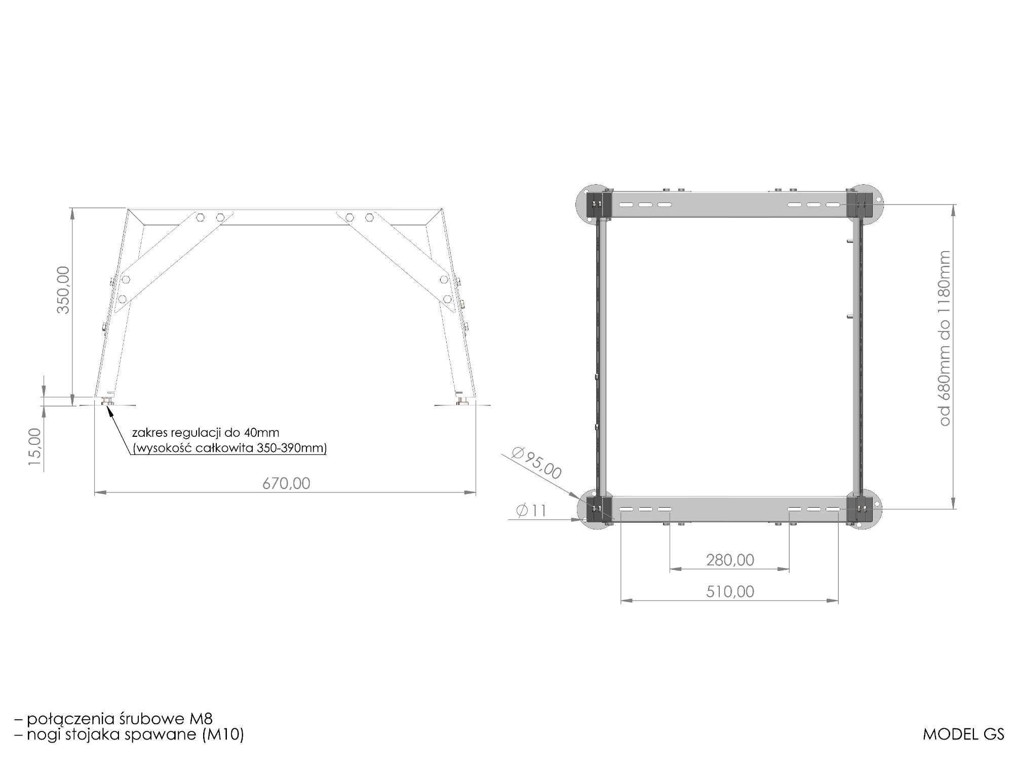 Stojak pod pompę ciepła model GS.II+ taca ociekowa 900mm