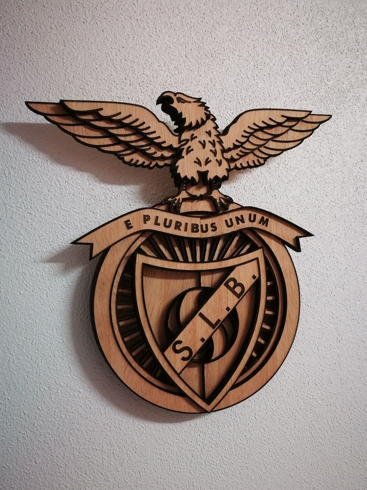 Emblema do Benfica 3D em madeira, corte a laser, clube de futebol