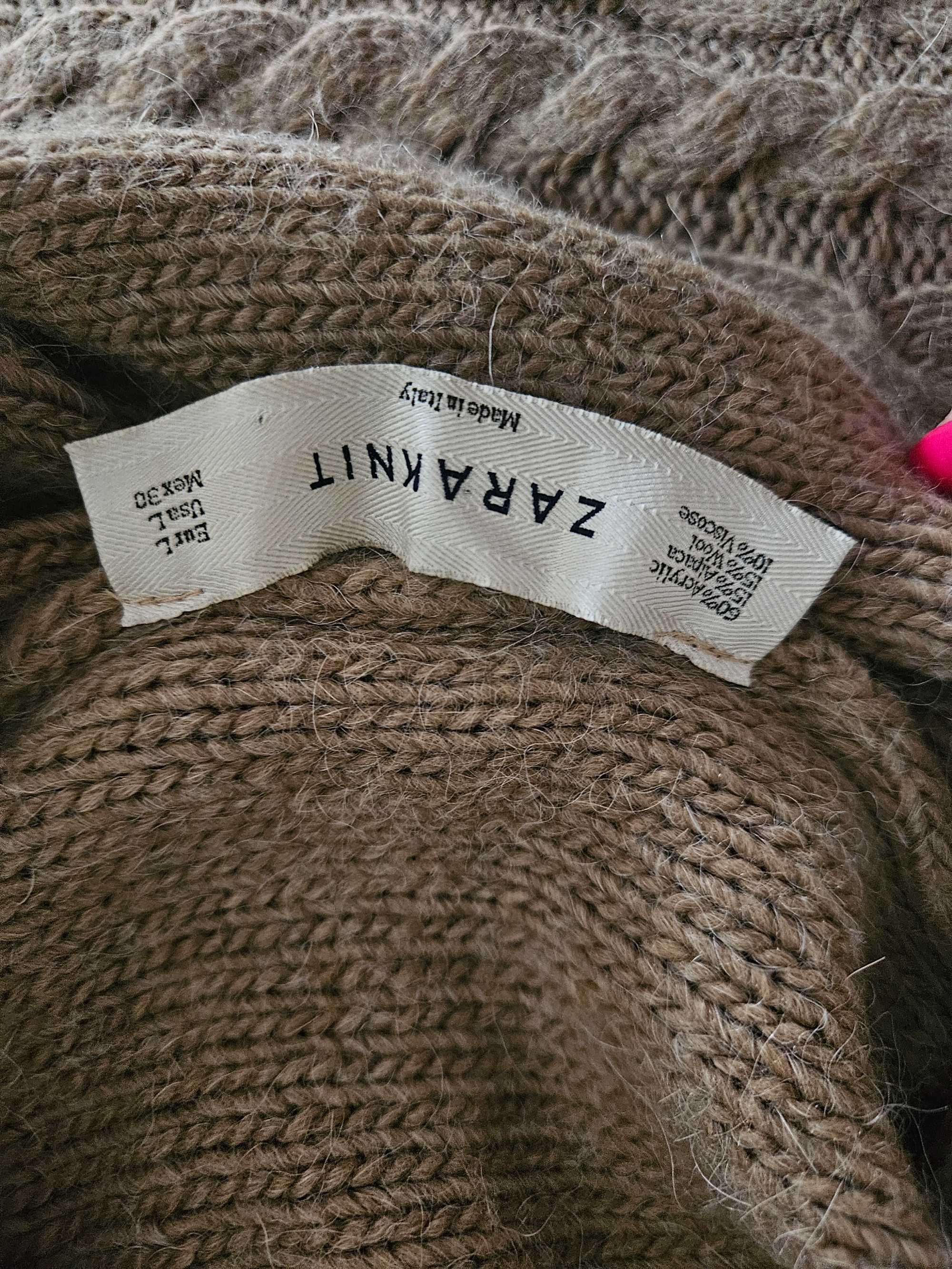 Zara knit długi sweter z alpaka i wełną tunika golf rozmiar L