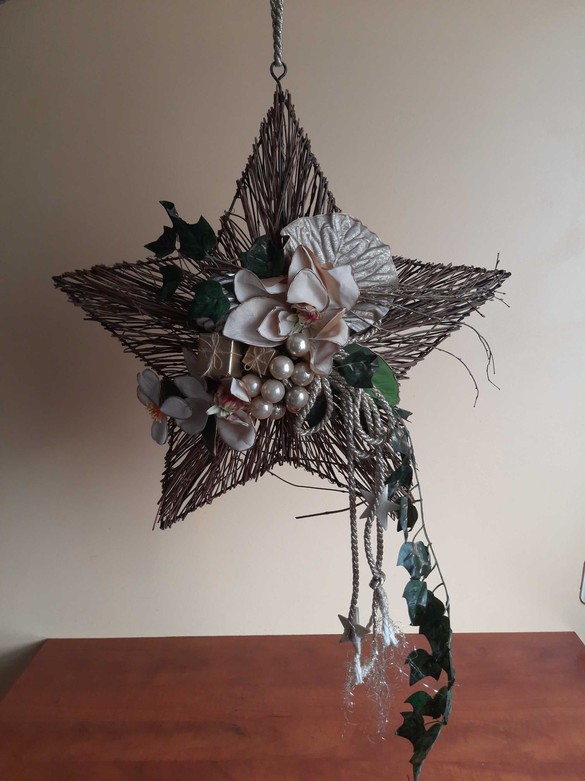 gwiazda z wikliny, stroik do powieszenia, duży, Boże Narodzenie, 54 cm