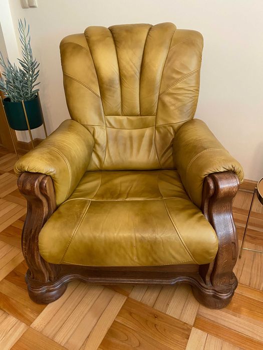 Zestaw wypoczynkowy skóra (1 + 2 +3) dąb + jasny brąz