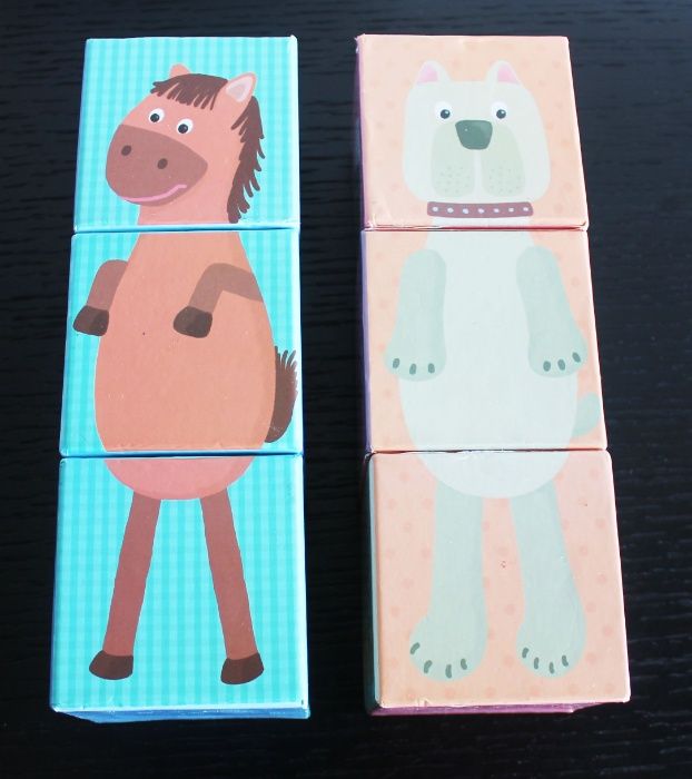 Conjunto de 6 cubos de empilhar coloridas e ilustrados com 8 animais