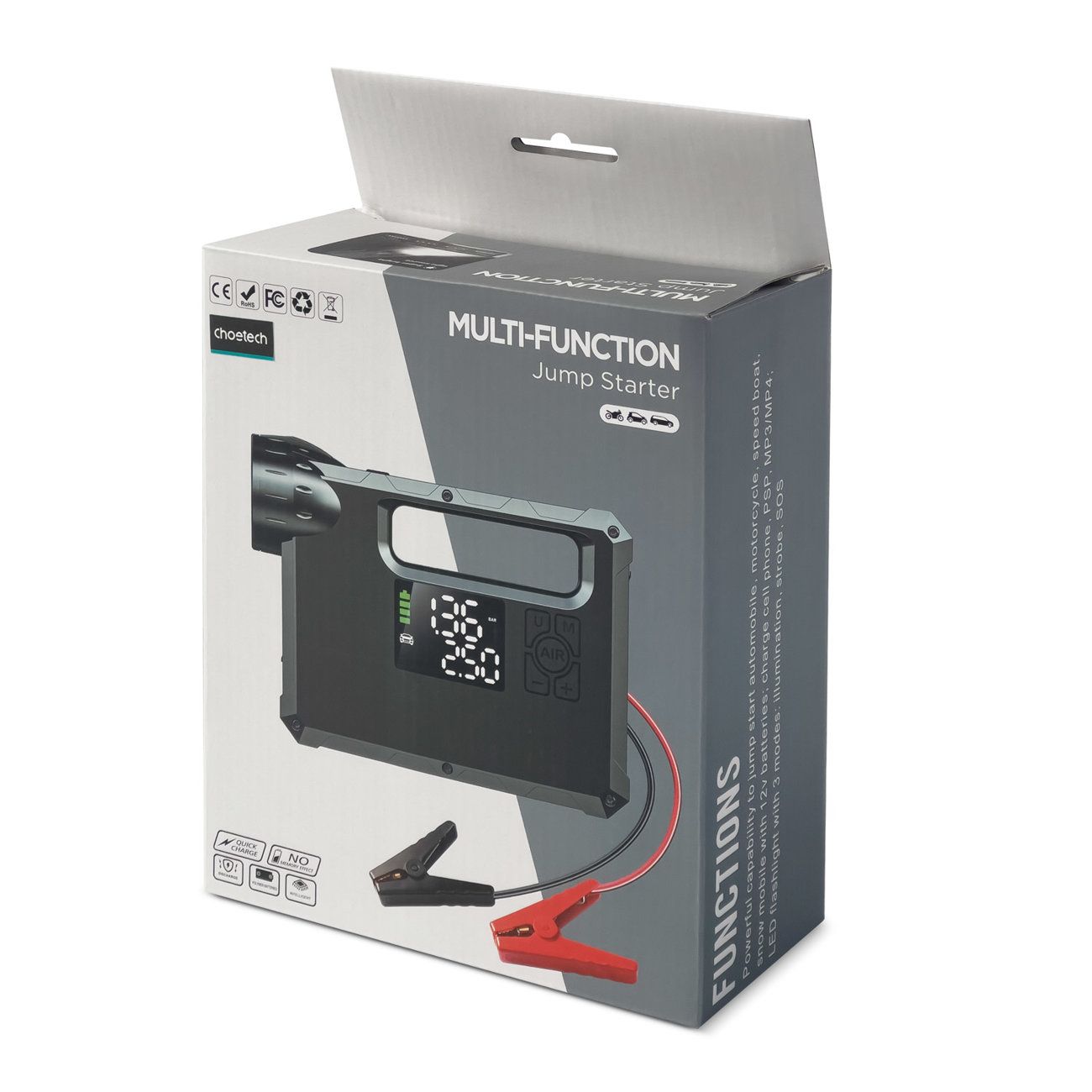 4w1 Rozruch auta Jump Starter + powerbank 8000mAh + kompresor +