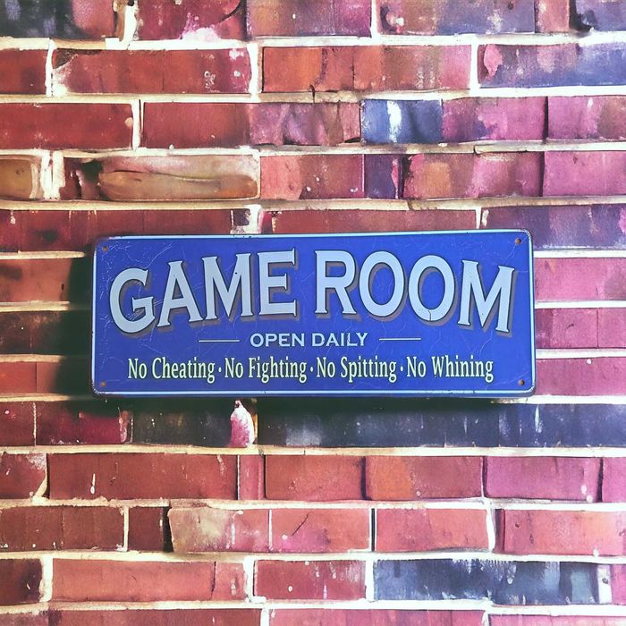 Tabliczka informacyjna GAME ROOM 40x15cm, dekoracja ścienna, niebieska