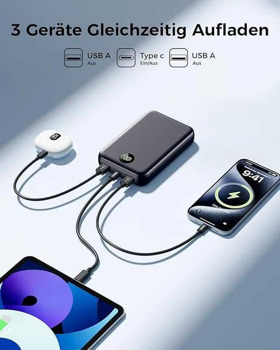 Powerbank 15 000 mAh 22,5 W z wyświetlaczem LED – szybkie ładowanie