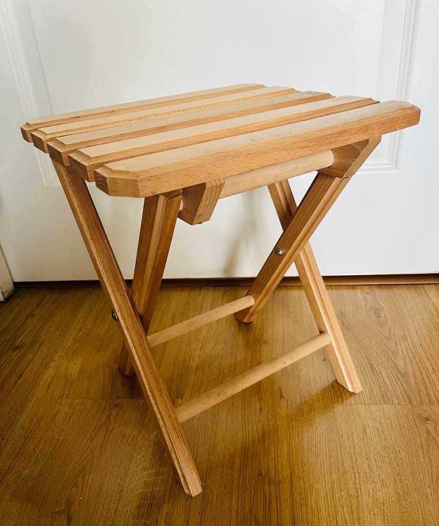 Taboret ryczka składany drewniany