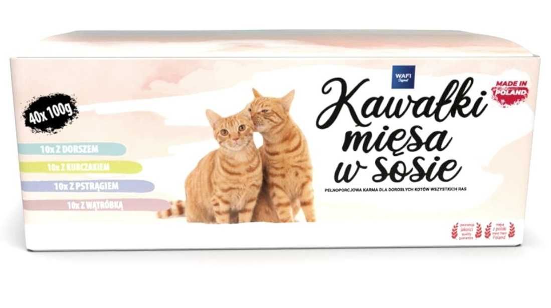 Morka Karma dla kota Kawałki Mięsa w Sosie WAFI Box Saszetki 40 x 100g