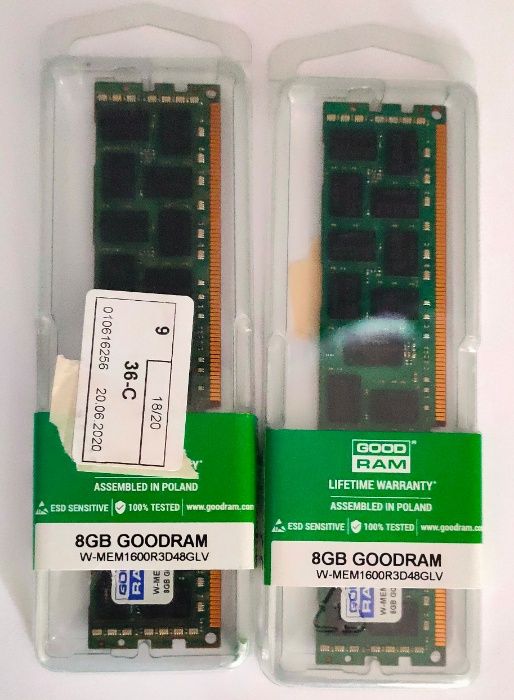 Память Goodram DDR3L-1600 8192MB PC3L-12800 ECC Registered (2x8=16Gb)