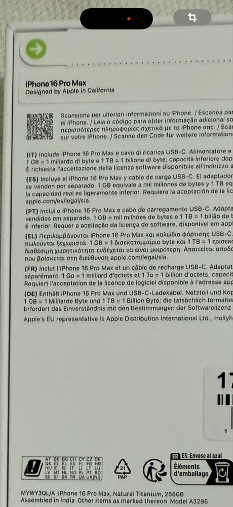 Iphone 16 Pro Max 256GB Titanium Natural  selado.