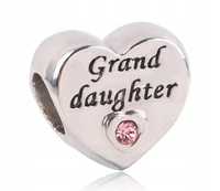 charms serce wnuczka srebrny cyrkonie różowy wisiorek grand