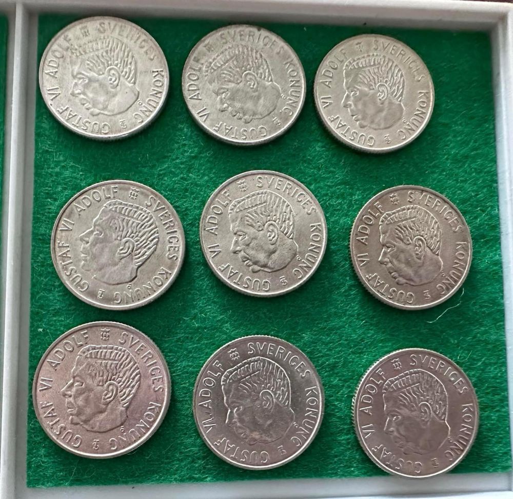 Zestaw 24 monety: 2 korony Gustaw VI Adolf, srebro, Szwecja.