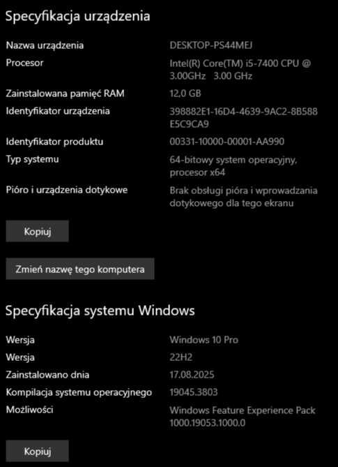 Komputer i5-7400 / GTX 1050 Ti / 12GB RAM / SSD NVMe 1TB