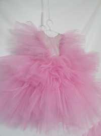 Платье пышное нарядное на праздник розовое барби с фатина блестящий