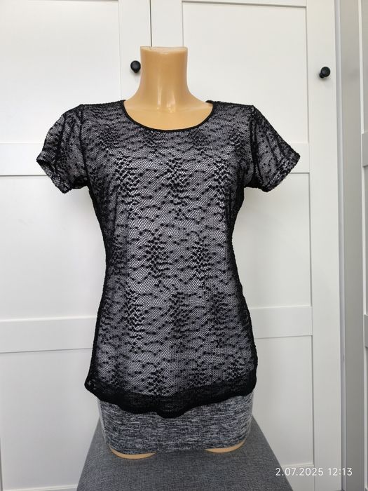 Bluzka 10 M 38 koszulka krótki rękaw ozdobna siatka