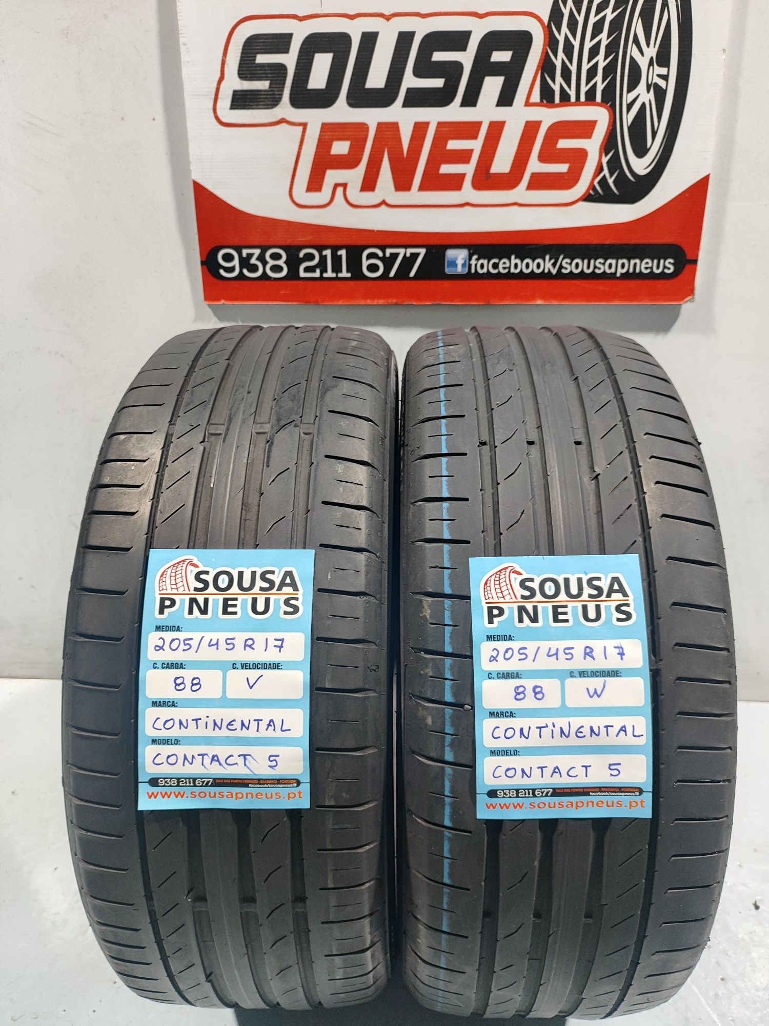 2 pneus semi novos 205-45R17 Continental -Oferta dos portes