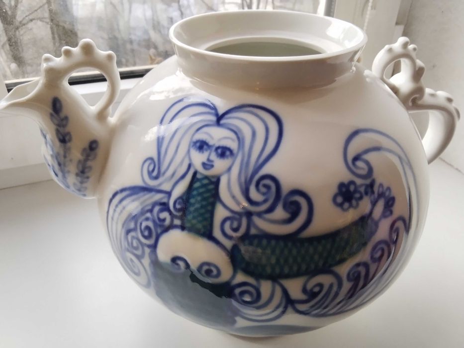 Чайник доливний, фарфор Лісова пісня  Коростень кобальт