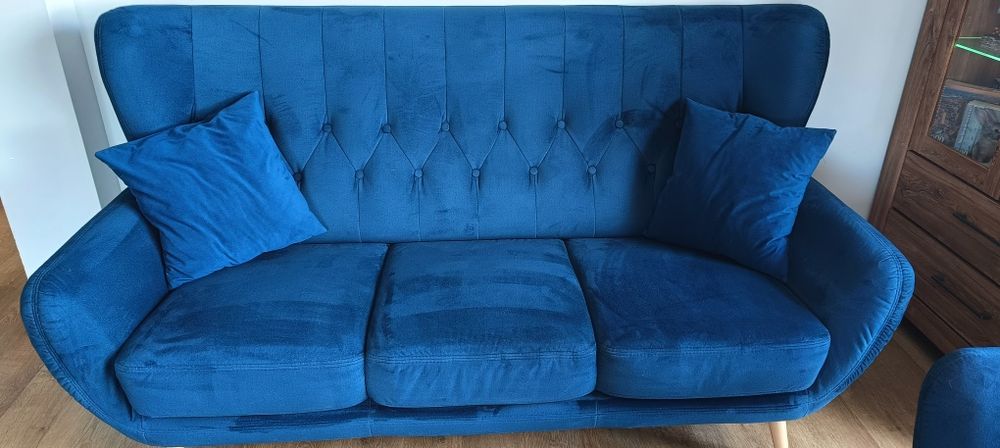 Sofa 3-osobowa uszak ciemnoniebieska Kelso