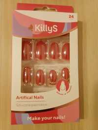 1/2 ceny sztuczne paznokcie migdałki Killys 24szt. czerwone+kryształki